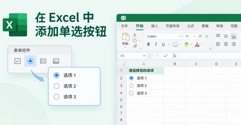 如何在 Excel 中添加单选按钮(选项按钮)