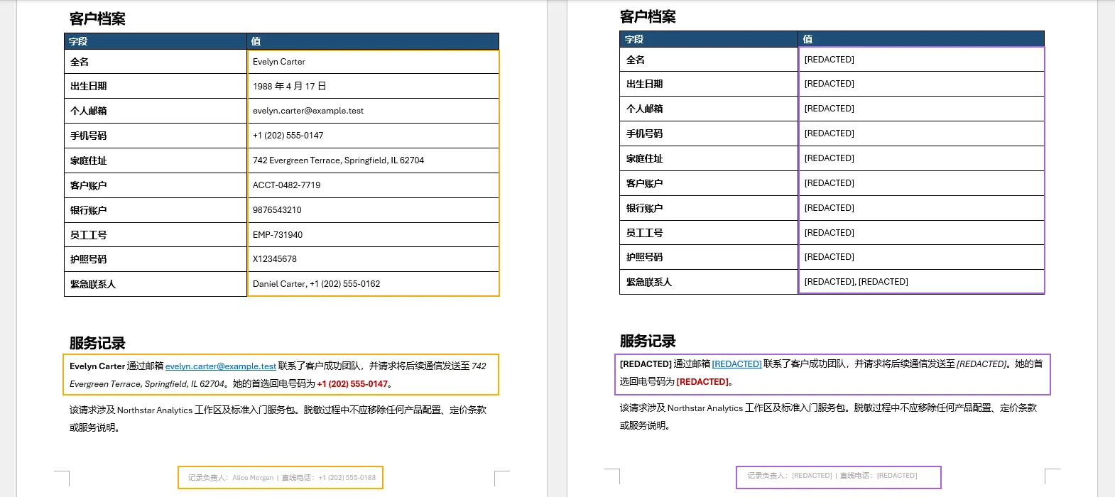 原始 Word 文档与脱敏后的版本对比
