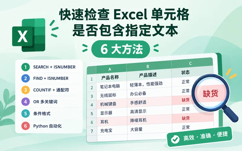 Excel 如何判断单元格包含指定文本?6 种方法详解