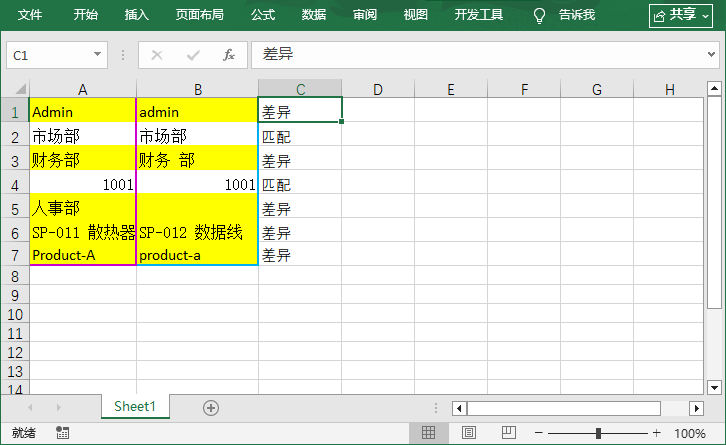 Python脚本对比列的输出效果