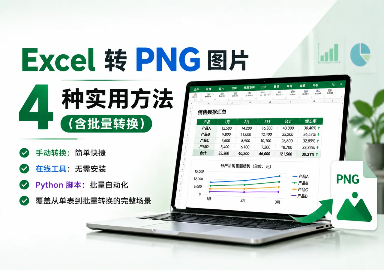 Excel 转 PNG 图片:4 种实用方法 (含批量转换)