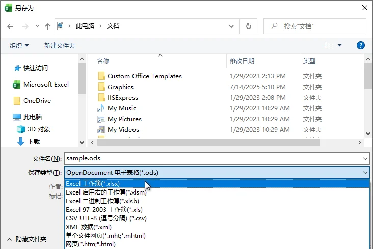 使用 Microsoft Excel 转换 ODS 为 Excel