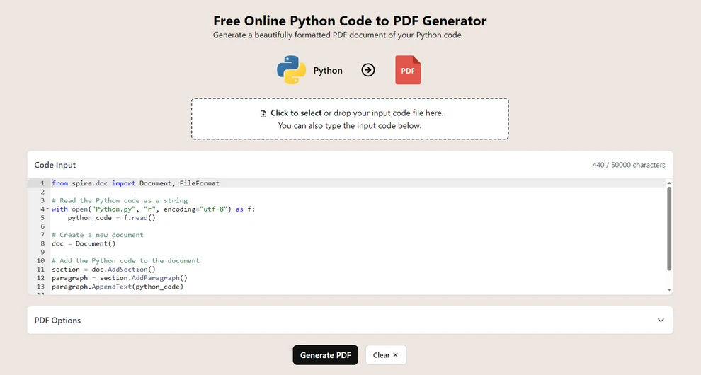 CodeConvert AI Python to PDF Output