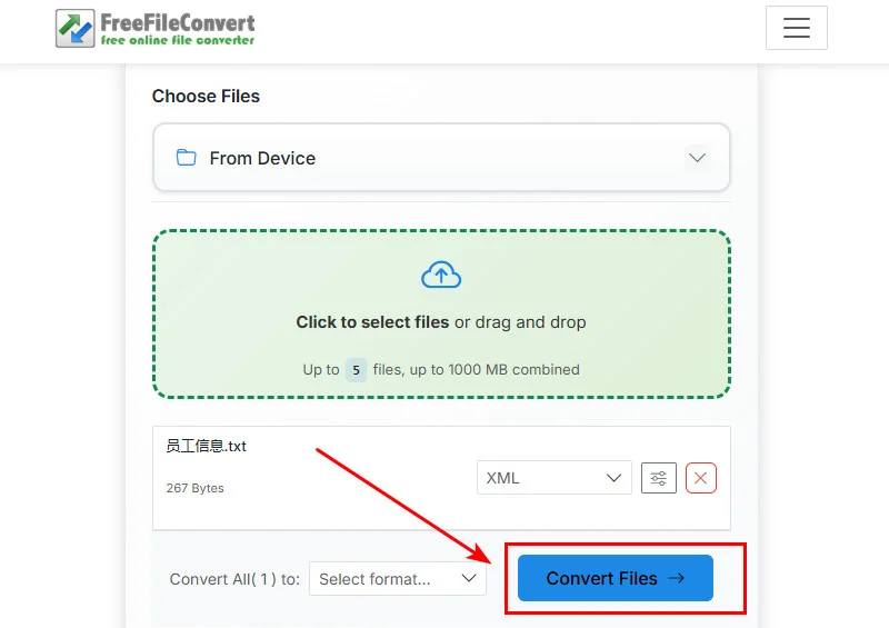 使用在线工具将文本文件转换为 XML