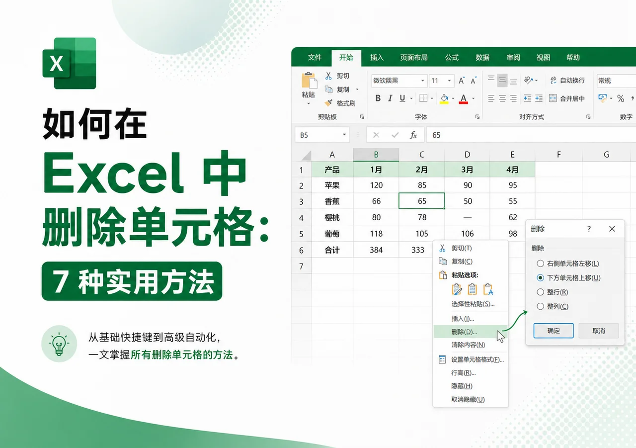 如何删除 Excel 中的单元格:7 种实用方法