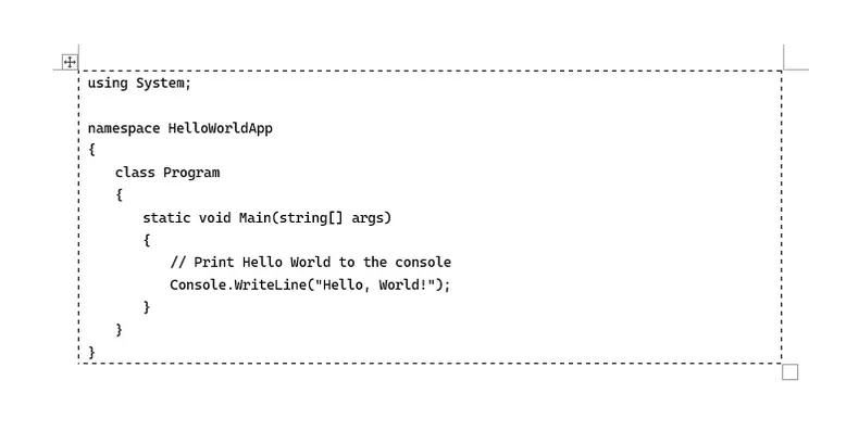 在Word中使用表格框住代码