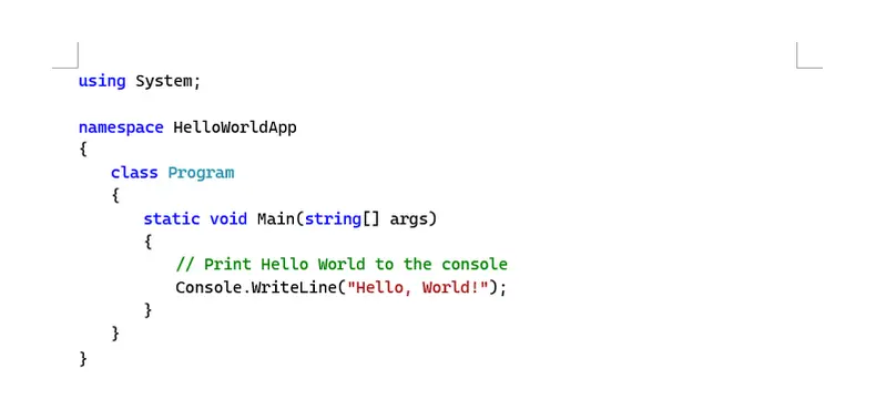 从IDE复制代码到Word并保留格式