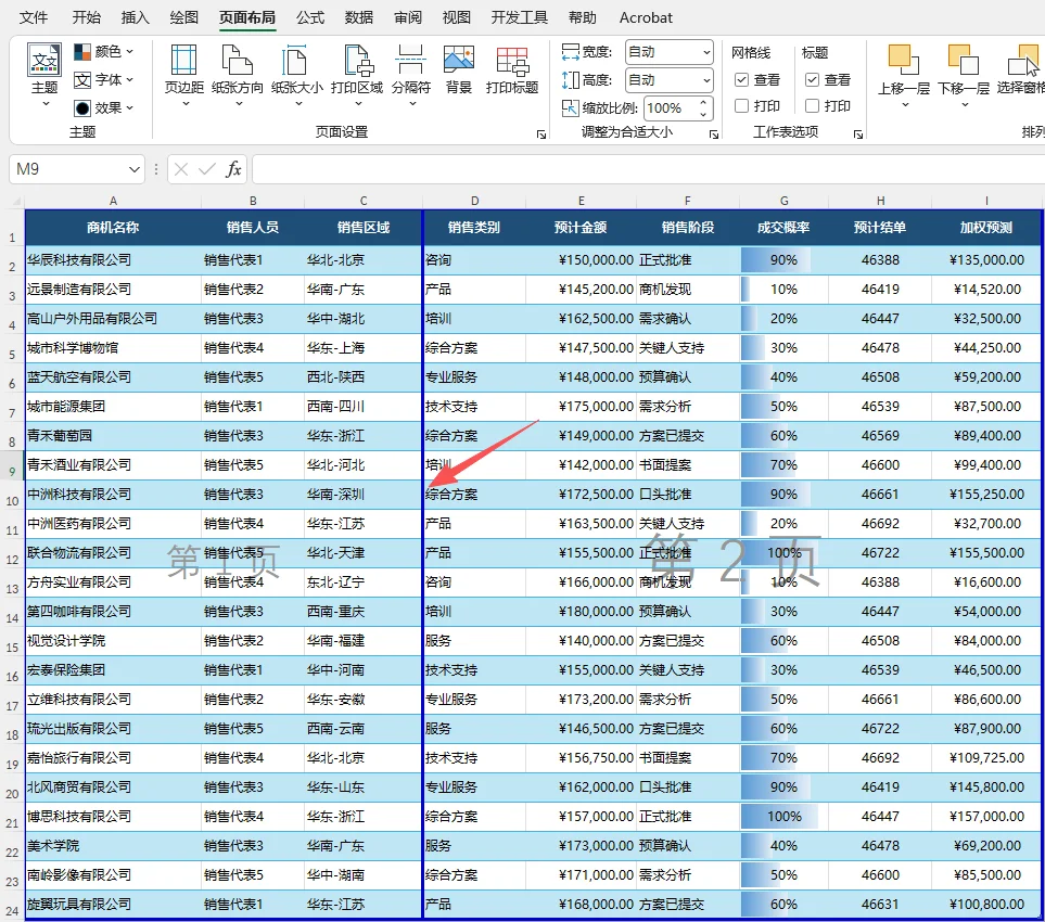 Excel 在所选列左侧插入垂直分页符