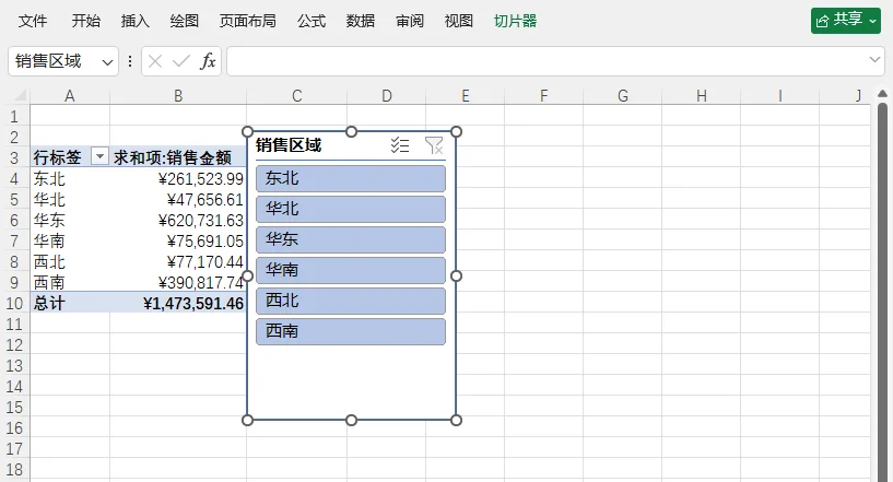 按产品汇总总收入的数据透视表,并配有产品切片器。