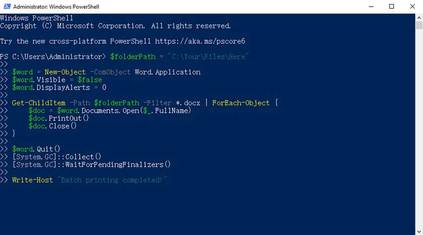 使用 PowerShell 脚本静默批量打印