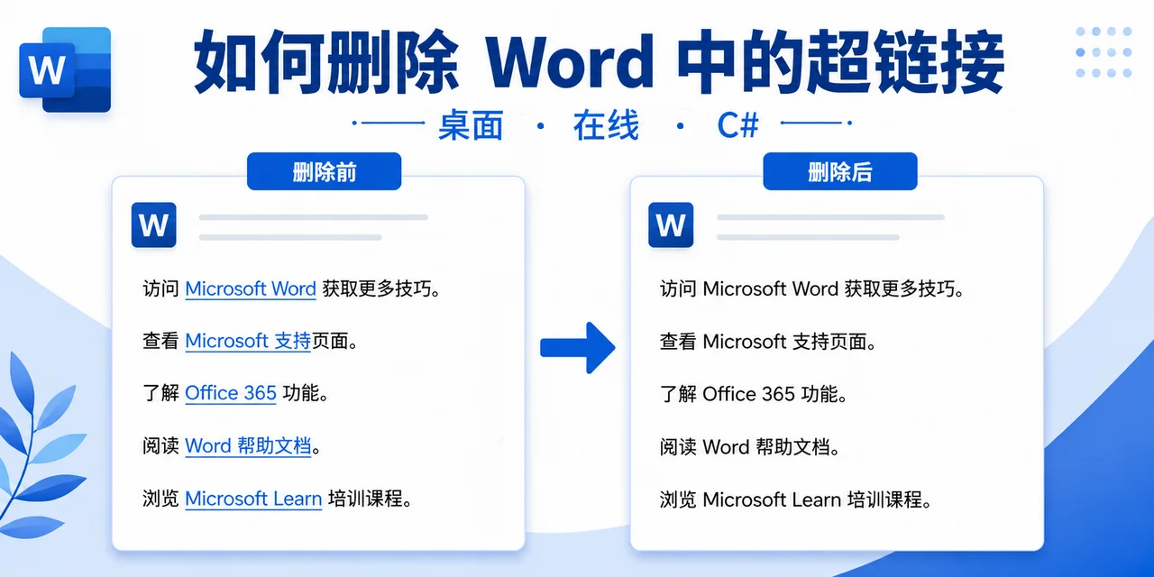 如何删除 Word 中的超链接:桌面、在线和 C#